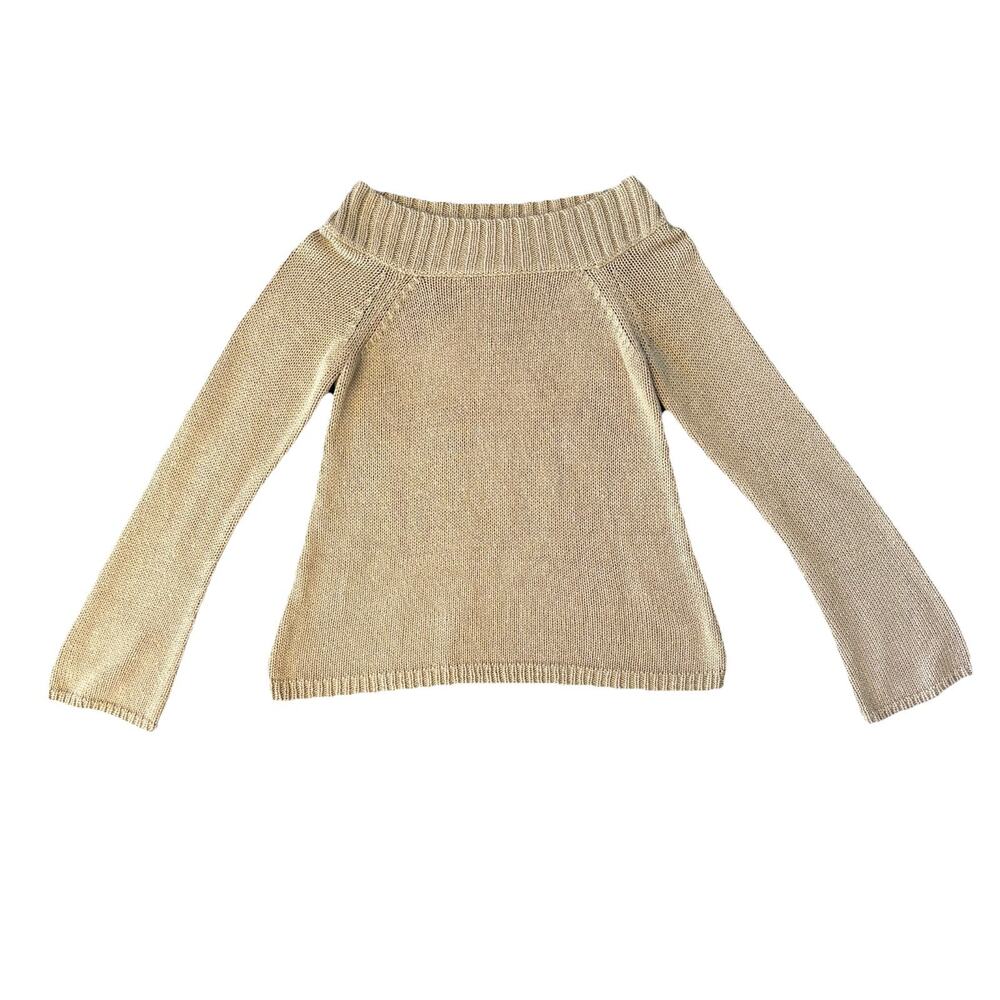 Loft Chunky Knit Off The Shoulder Tan Sweater Size Small Petite Long Sleeve